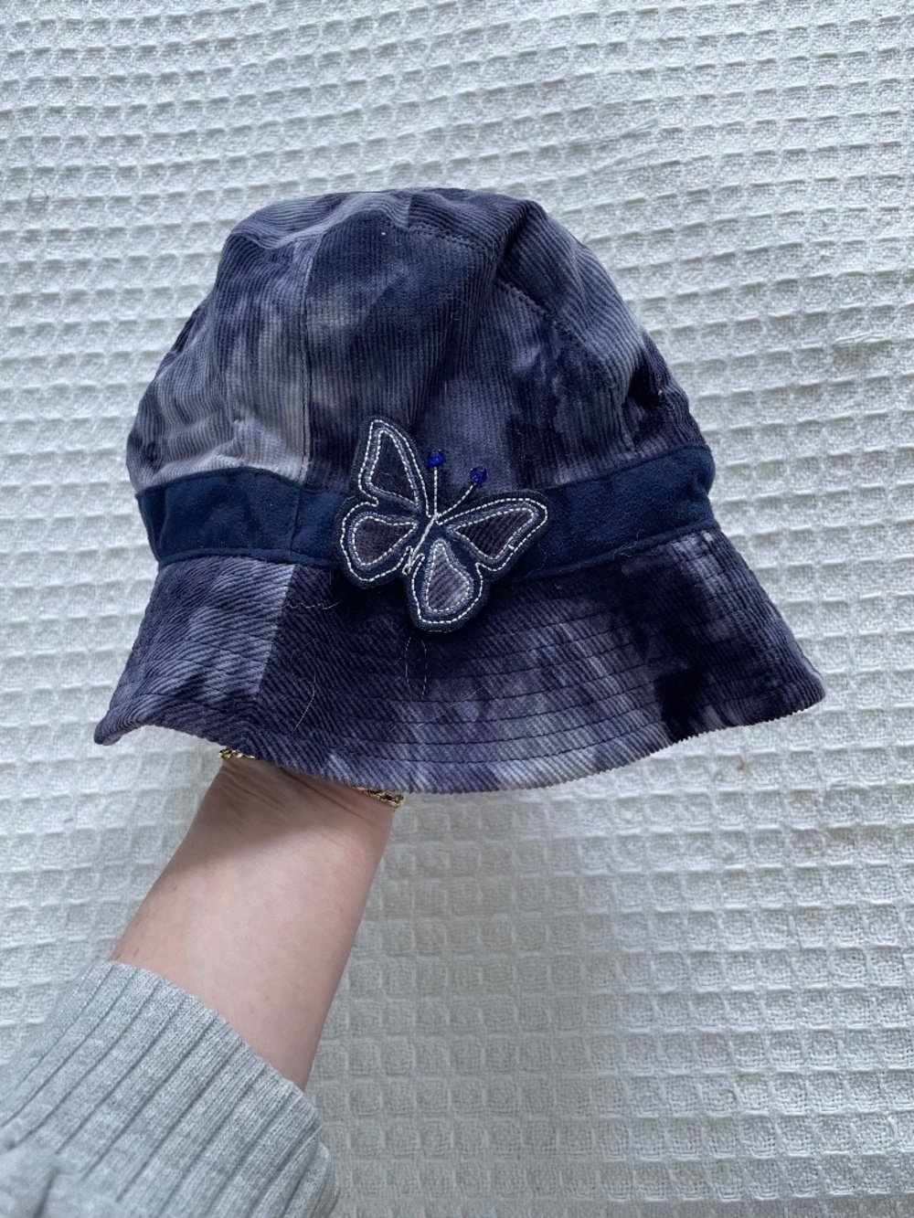 Blue Tie-Dye Girls Bucket Hat with Butterfly